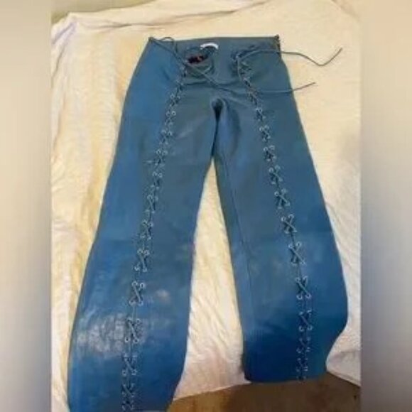 SAKS POTTS Christina lamb leather lace up pants size 2 - Picture 1 of 9